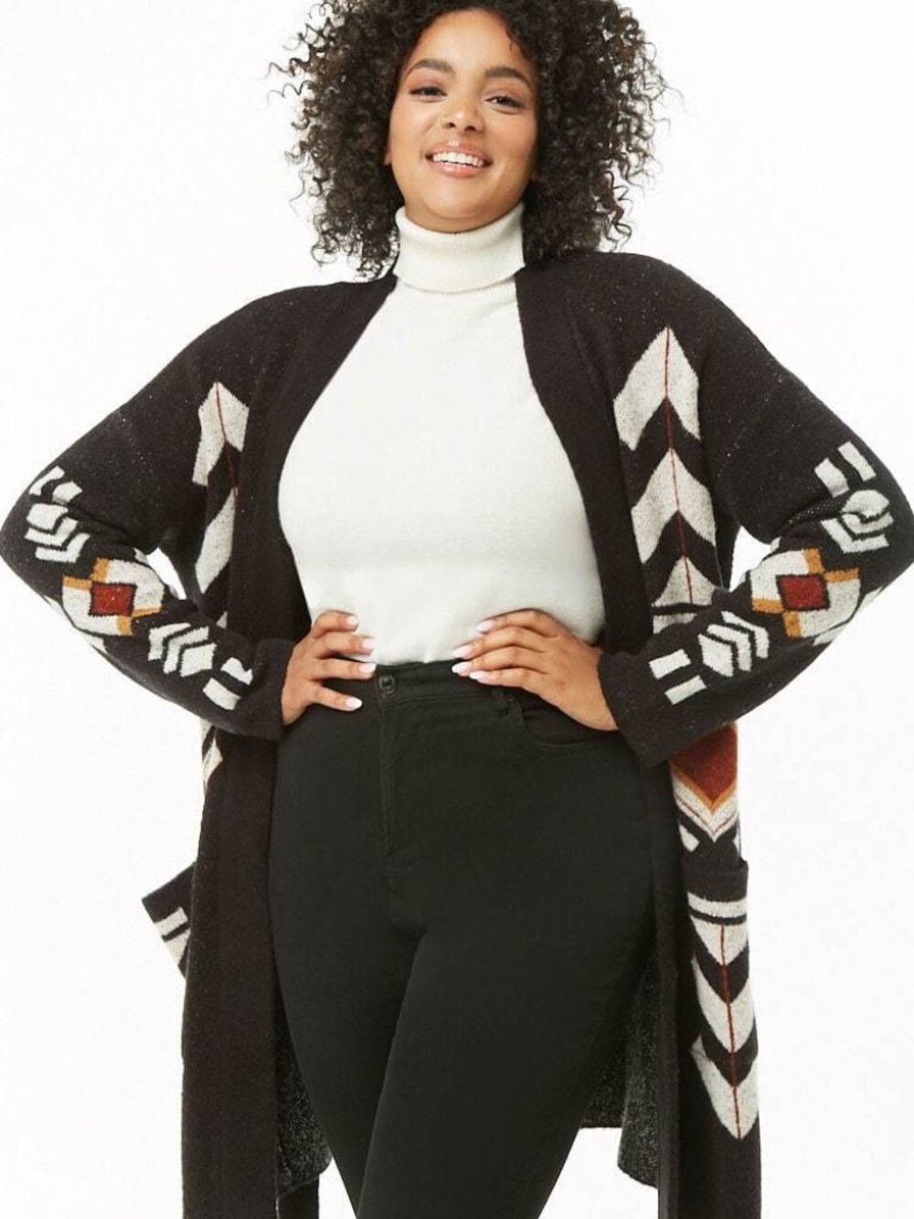 Forever 21 Plus Size Black Multi Tribal-Inspired Shawl Cardigan 2X